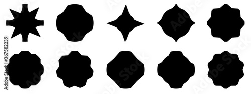 Set of black silhouette of starburst icon shape, backgrounds texture pattern for speech, sticker promo,badges, sunburst promotion tag vector illustration graphic design 