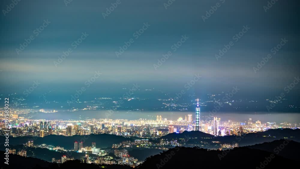Time-lapse movie of Taipei skyline at night, Taiwan