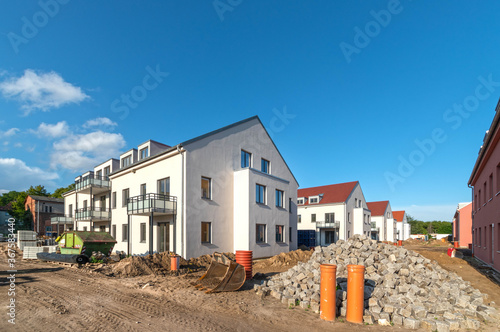 Construction site of new houses in rows