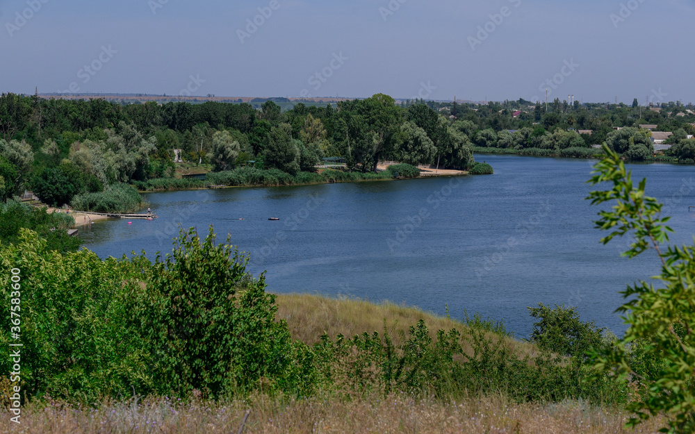 River Dnieper. Top view of the banks of the Dnieper River. Landscape. Ukraine.