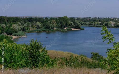River Dnieper. Top view of the banks of the Dnieper River. Landscape. Ukraine.
