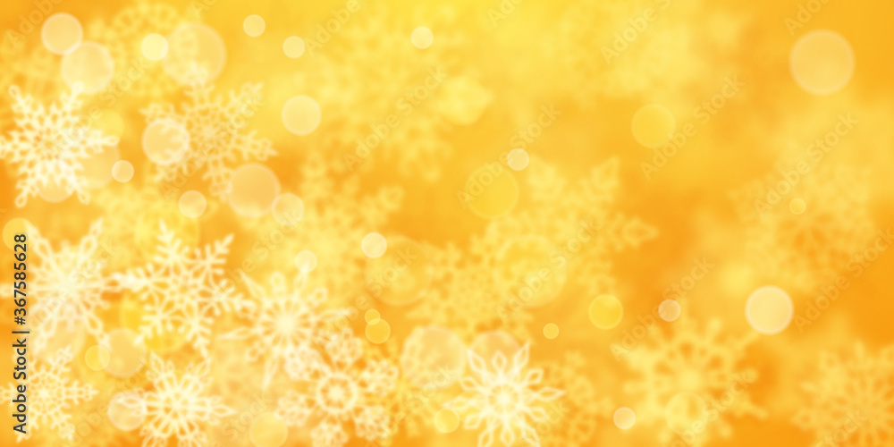 Christmas background of blurry snowflakes in yellow colors Christmas background of blurry snowflakes in yellow colors