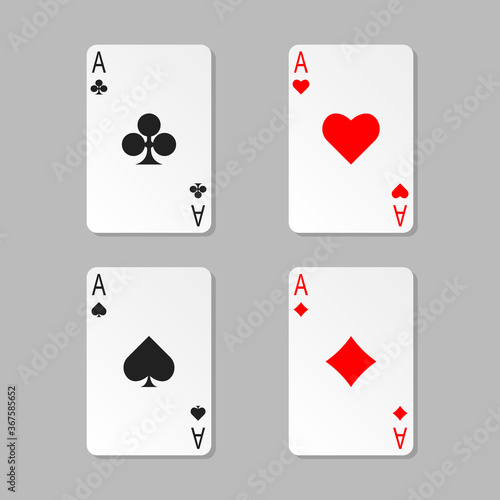 Four aces poker cards isolated on grey background. Playing card. Vector illustration.	