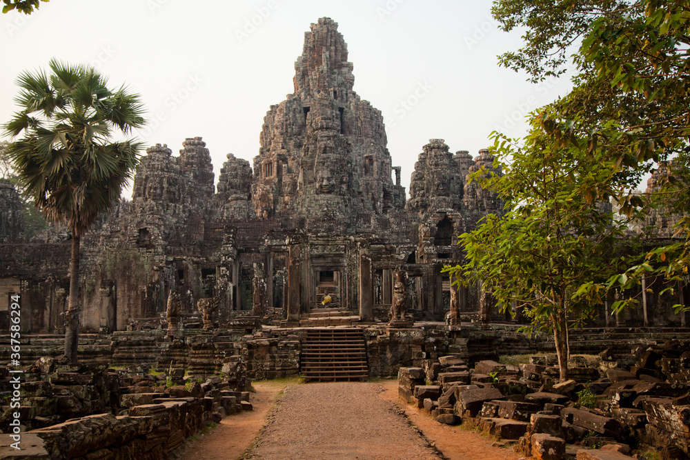 Stone murals and sculptures at Bayon Temple in daylight, Angkor Wat, Cambodia Stone murals and sculptures at Bayon Temple in daylight, Angkor Wat, Cambodia
