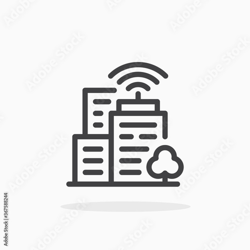 Smart city icon in line style. Editable stroke.