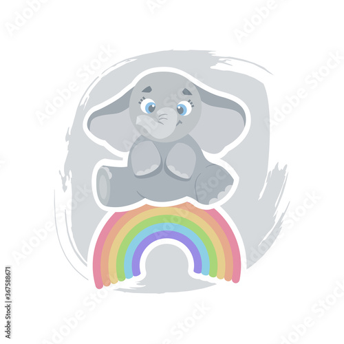 Cute cartoon elephant sitting on a rainbow  can be used as a print on children s clothing  vector eps 10 illustration