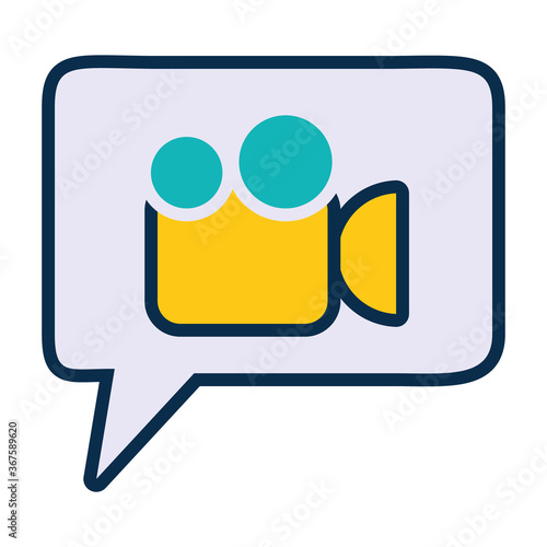 speech bubble with videocamera icon, line and fill style