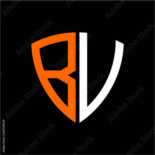 B V initials white orange shield with black background