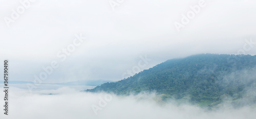Morning mist and mountain. Morning fog in the mountain. View nature mountain sky and fog.