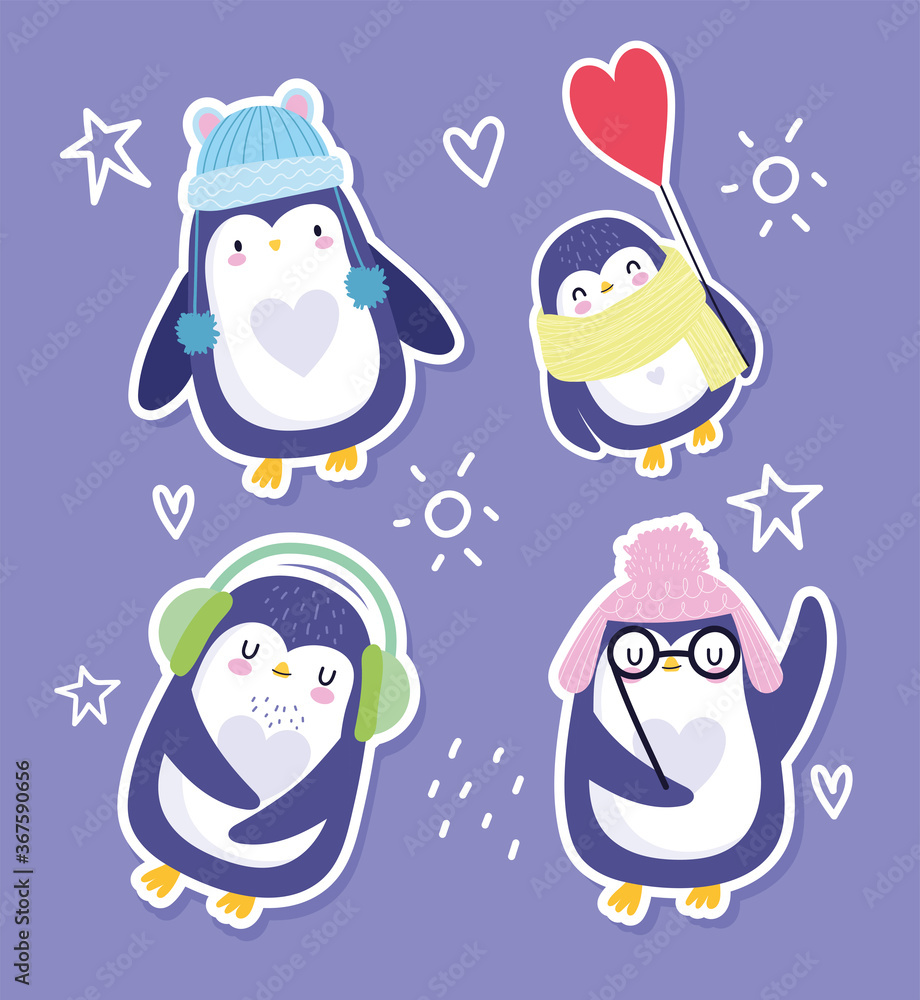 penguin bird animal cartoon character funny with hats glasses scarf sticker design penguin bird animal cartoon character funny with hats glasses scarf sticker design