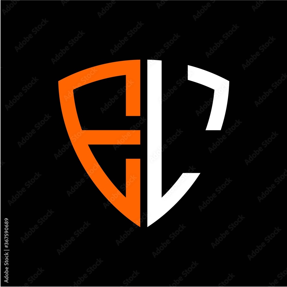 E L initials white orange shield with black background E L initials white orange shield with black background