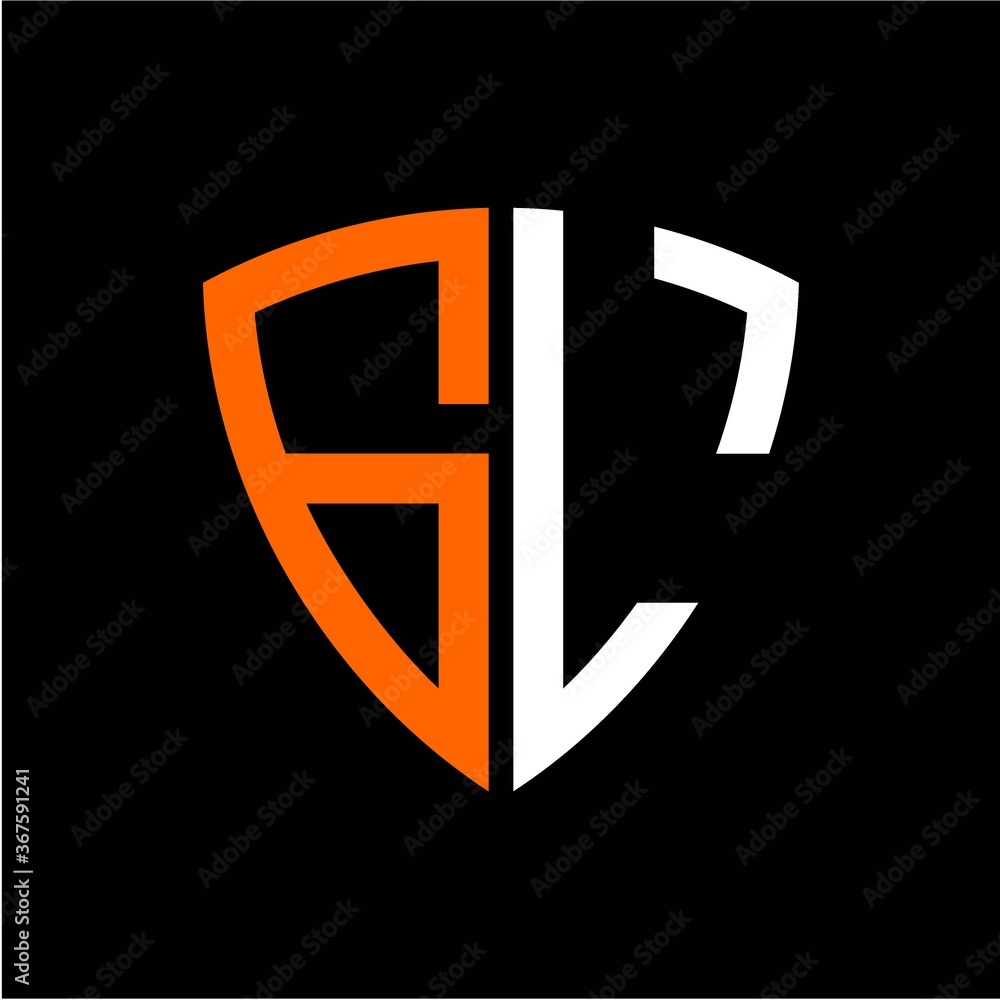 G L initials white orange shield with black background G L initials white orange shield with black background