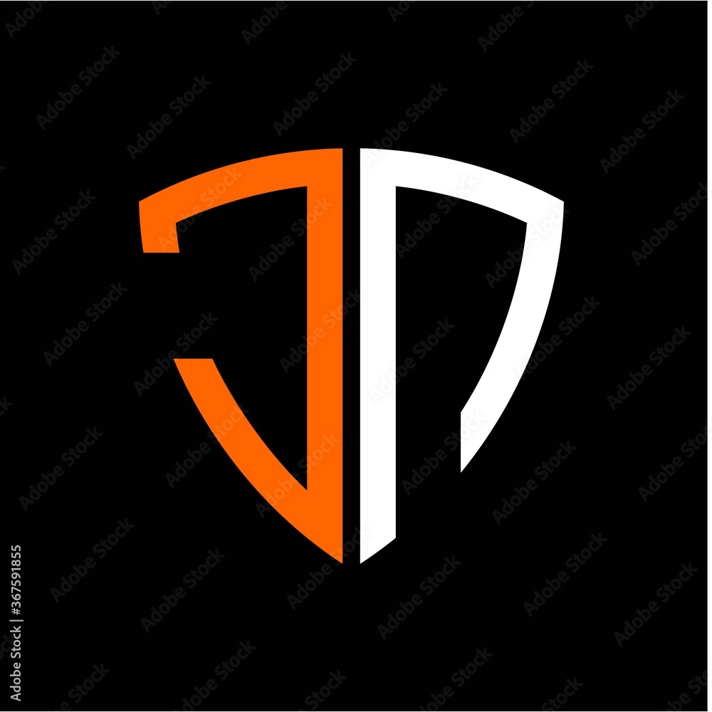 J N initials white orange shield with black background J N initials white orange shield with black background