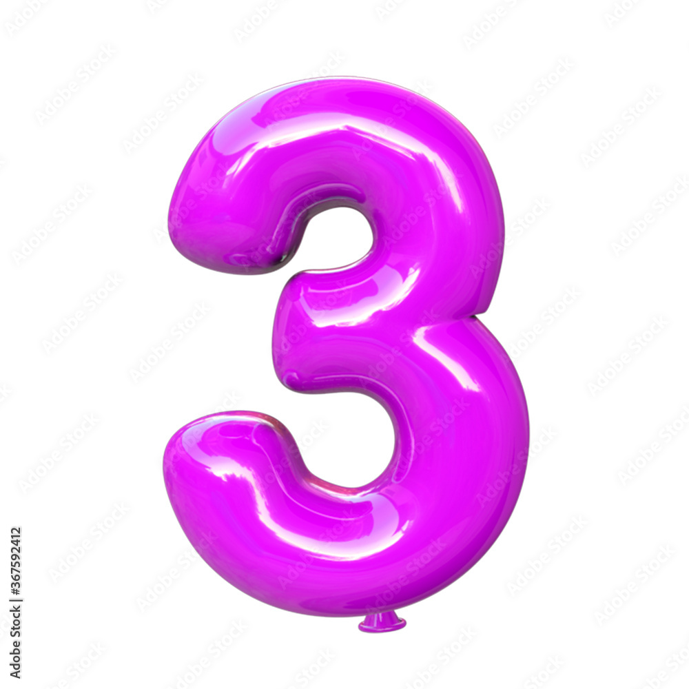 Red number 3 made of inflatable balloon 3d illustration Red number 3 made of inflatable balloon 3d illustration