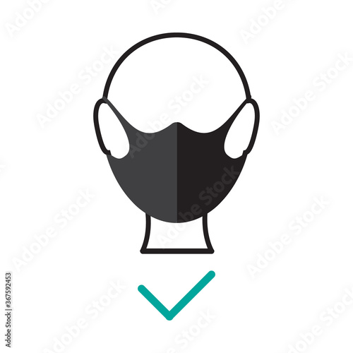 How to Use face mask properly icon. Coronavirus Covid-19 advice. Flat Vector illustration