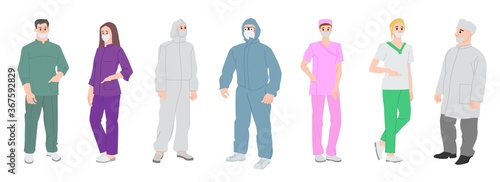 Professional doctors and nurses wearing protective suite.