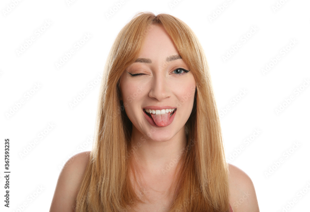 Portrait of beautiful young woman with blonde hair on white background Portrait of beautiful young woman with blonde hair on white background