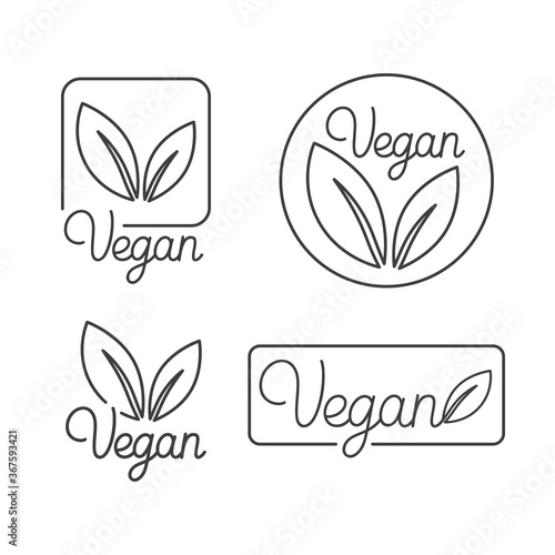 Vector set of logo design templates and badges in trendy linear style with green leaves - organic  healthy  natural  vegan