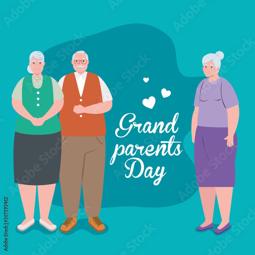 happy grand parents day with cute old people vector illustration design