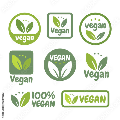 Vegan icon set. Bio, Ecology, Organic logos and icon, label, tag. Green leaf icon on white background.