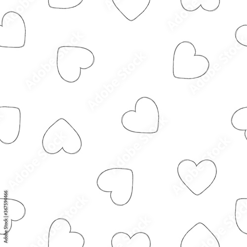 Seamless heart pattern vector illustration background. Line art hearts collection. Doodle hand drawn line love background