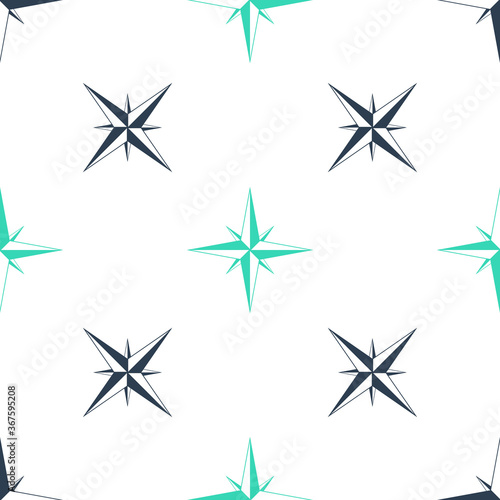 Green Wind rose icon isolated seamless pattern on white background. Compass icon for travel. Navigation design. Vector.