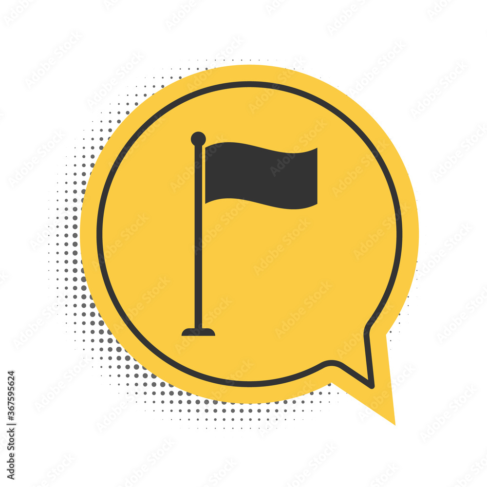 Black Flag icon isolated on white background. Location marker symbol. Yellow speech bubble symbol. Vector. Black Flag icon isolated on white background. Location marker symbol. Yellow speech bubble symbol. Vector.