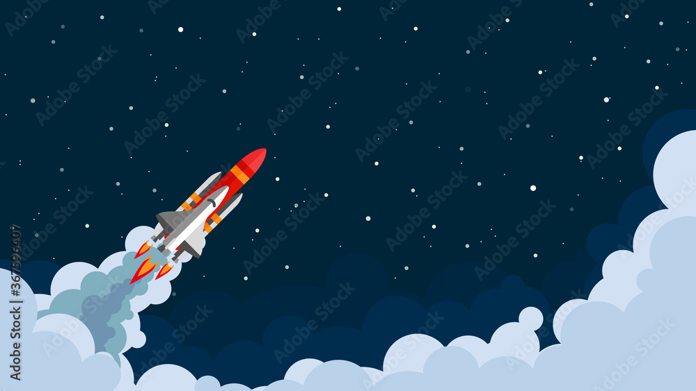 Space shuttle, rocket flying in space with stars on background Space shuttle, rocket flying in space with stars on background