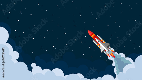 Fototapeta Naklejka Na Ścianę i Meble -  Space shuttle, rocket flying in space with stars on background