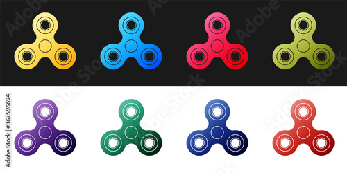 Set Fidget spinner icon isolated on black and white background. Stress relieving toy. Trendy hand spinner. Vector.