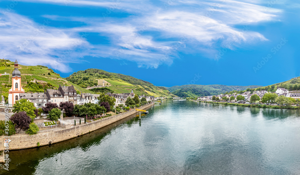 panoramic view to village of Zell at the Moselle valley in Germany
