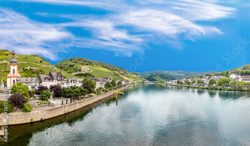 panoramic view to village of Zell at the Moselle valley in Germany