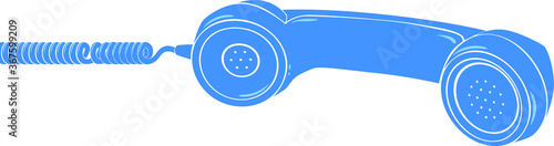 Lying telephone receiver with a wire. Realistic vector isolated image.