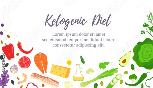 The keto or ketogenic diet. A diet low in carbohydrates for weight loss. Baner template design