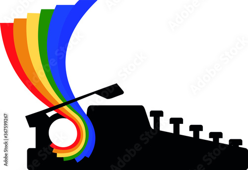 Typewriter with colored sheets that make up a rainbow. Logo for the LGBT community. Symbol of creativity and work of a writer and journalist. Vector isolated image. Vector isolated image.