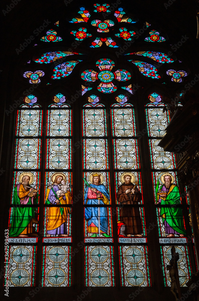 Stained glass window in Vitus Cathedral