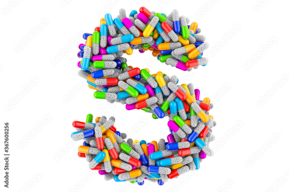 Letter S from colored capsules. 3D rendering Letter S from colored capsules. 3D rendering