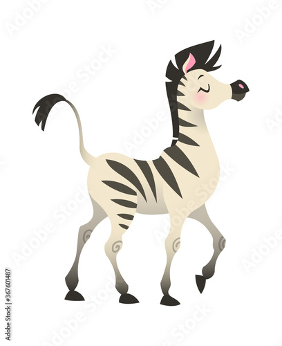 Zebra. Cartoon wild animal nature africa tropical character. Safari horse isolated on white background. Cute gradient vector illustration