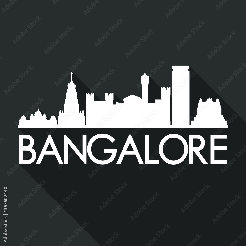 Bangalore Flat Icon Skyline Silhouette Design City Vector Art Famous Buildings.