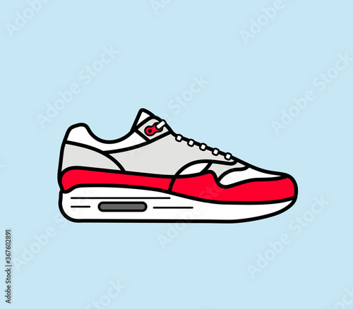 Modern air chamber style sneaker/trainer. Vector illustration. Red, grey and white