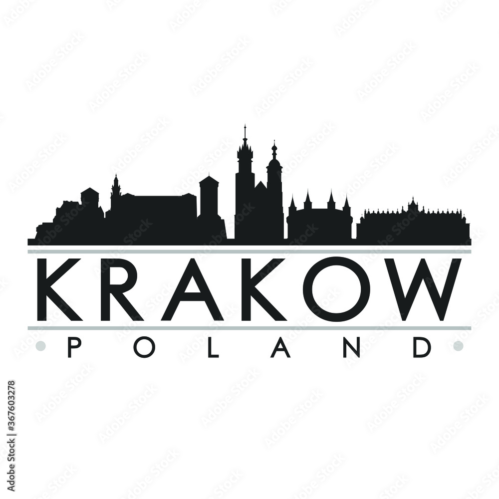 Krakow Poland Skyline Silhouette Design City Vector Art Famous Buildings.