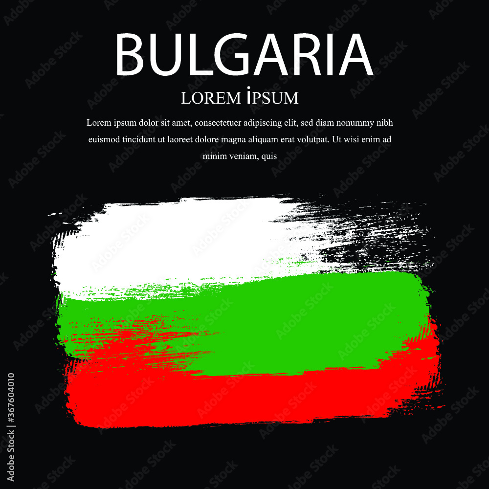Fototapeta premium Bulgaria watercolor vector national country flag icon. Hand drawn illustration, dry brush stains, strokes, spots isolated on black background. Painted grunge style texture for posters, banner design.