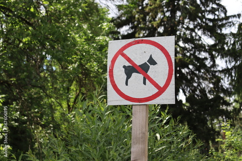 no dogs warning symbol in forest