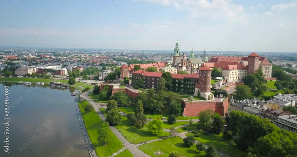 Wawel Hill in Kraków and the Vistula River. Aerial shot Wawel Hill in Kraków and the Vistula River. Aerial shot