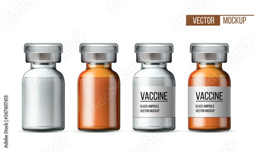 Template of transparent glass medical vial with aluminium cap.