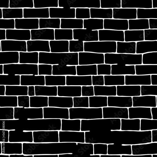 Seamless pattern in doodle style in black, brick wall, retro ornament for wallpaper and fabrics, for different designs