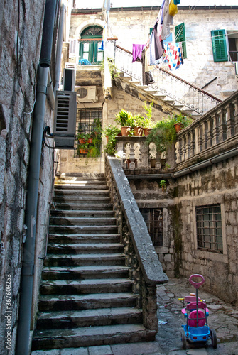 Stairs leading to the apartment in the courtyard