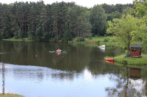 belarusian sanatorium territory with forest and lake