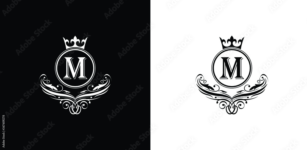 letter M logo Luxury letter with crown.  Monogram alphabet . Beautiful royal initials letter. template logo for design 
