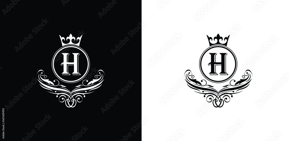 letter H logo Luxury letter with crown.  Monogram alphabet . Beautiful royal initials letter. template logo for design 
